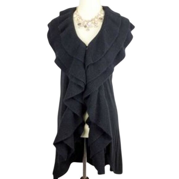 Alice + Olivia Sweaters - Alice + Olivia ANGORA CASHMERE Size M Cardigan Sweater Vest BLACK Ruffles $500